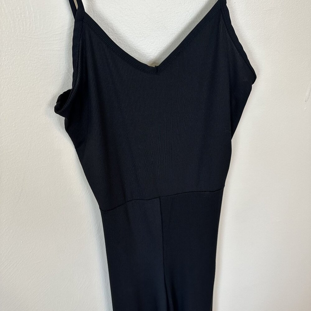 Streetwear Society Womens Black Ribbed Jumpsuit Size M Spaghetti Strap Wide Leg
